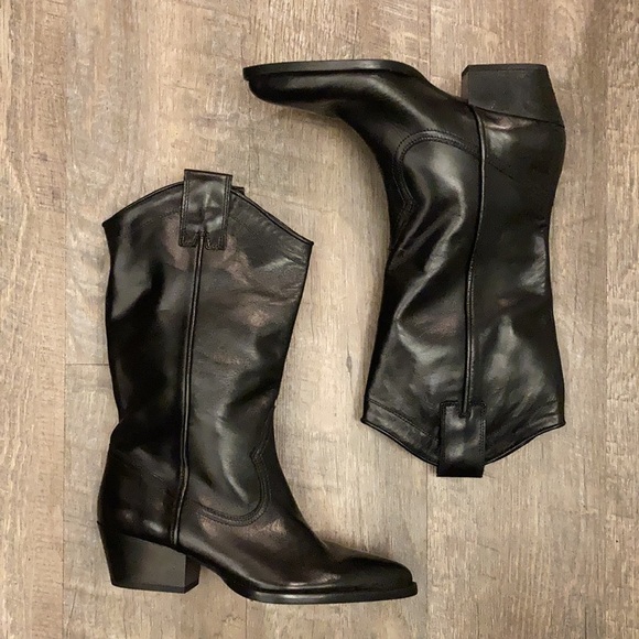 Zara Shoes - Zara black leather Cowboy boots 6